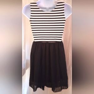 Iz Byer Girls Black and White Striped Dress, Sheer Layered Skirt, Casual, Summer
